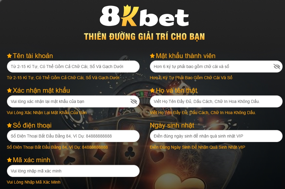 giao diện đăng ký 8kbet